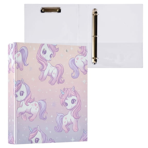 1PCS PVC Hard D-Ring 3 Hole Folder Multifunctional Writing Board File Binder Pastel Unicorn Seamless