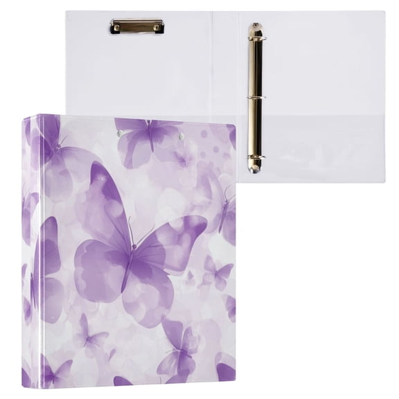 1PCS PVC Hard D-Ring 3 Hole Folder Multifunctional Writing Board File Binder Pretty Big Purple Butterfly