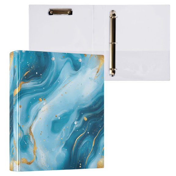 1PCS PVC Hard D-Ring 3 Hole Folder Multifunctional Writing Board File Binder Pretty Blue Marble Pattern