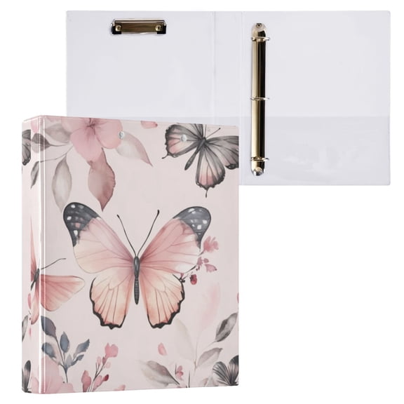 1PCS PVC Hard D-Ring 3 Hole Folder Multifunctional Writing Board File Binder Pretty Pink Butterfly Seamless