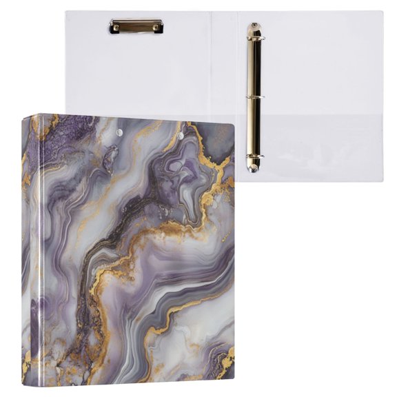 1PCS PVC Hard D-Ring 3 Hole Folder Multifunctional Writing Board File Binder Purple Marble Pattern