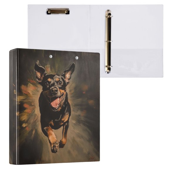 1PCS PVC Hard D-Ring 3 Hole Folder Multifunctional Writing Board File Binder Running Black Dog
