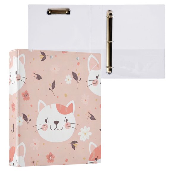 1PCS PVC Hard D-Ring 3 Hole Folder Multifunctional Writing Board File Binder Smiling Cat