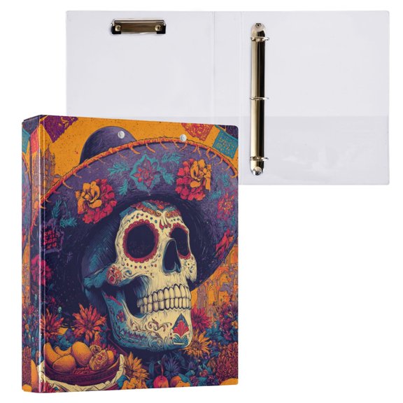 1PCS PVC Hard D-Ring 3 Hole Folder Multifunctional Writing Board File Binder Sugar Skull Colorful