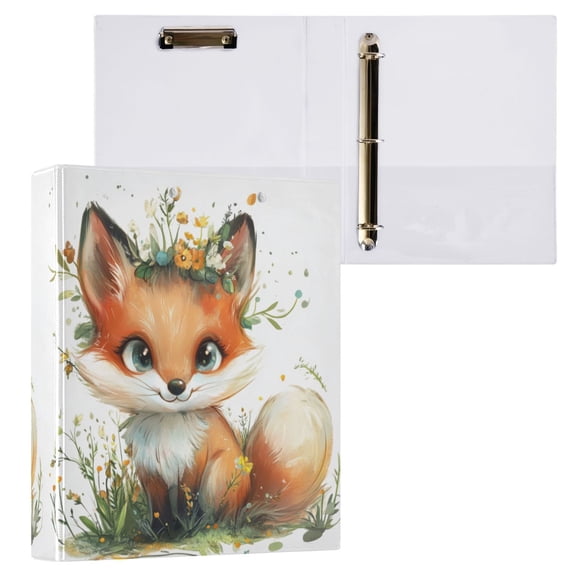 1PCS PVC Hard D-Ring 3 Hole Folder Multifunctional Writing Board File Binder Super Cute Orange Fox