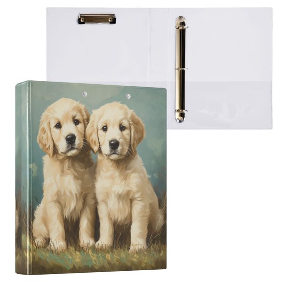 1PCS PVC Hard D-Ring 3 Hole Folder Multifunctional Writing Board File Binder Two Lovely Dogs