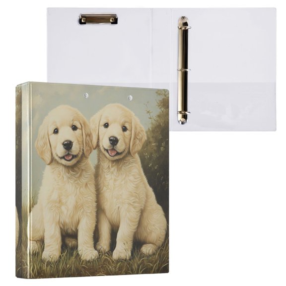 1PCS PVC Hard D-Ring 3 Hole Folder Multifunctional Writing Board File Binder Two White Dogs