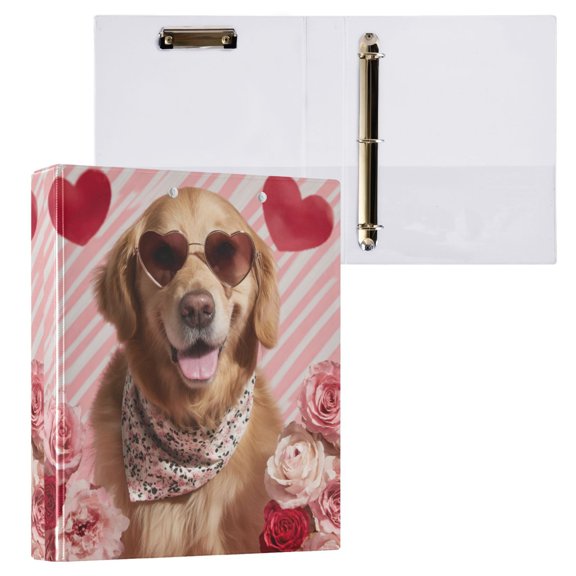 1PCS PVC Hard D-Ring 3 Hole Folder Multifunctional Writing Board File Binder Valentine's Day Dog