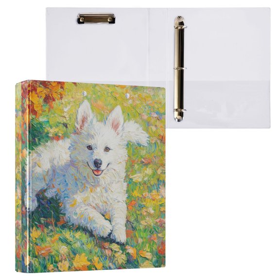 1PCS PVC Hard D-Ring 3 Hole Folder Multifunctional Writing Board File Binder White Cute Dog
