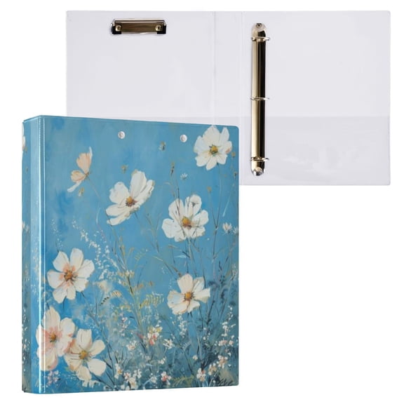 1PCS PVC Hard D-Ring 3 Hole Folder Multifunctional Writing Board File Binder White Daisy