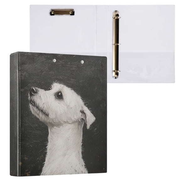1PCS PVC Hard D-Ring 3 Hole Folder Multifunctional Writing Board File Binder White Dog with Black Eyes