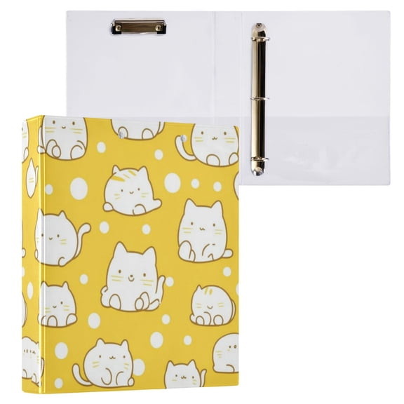 1PCS PVC Hard D-Ring 3 Hole Folder Multifunctional Writing Board File Binder Yellow Bearded Cat