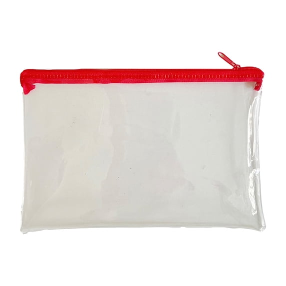 1PCS Pencil Cases Pen Pouch Clear Transparent Marker Pouch with Zipper, Exam Pencil Storage Bag Travel Cosmetic Makeup Bag, Stationery Toiletries Organizer for Men and Women,7 Colors (Red)