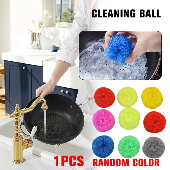 1PCS Plastic Scrubber Cleaning Ball, Stretchable Mesh Scouring Pad for Nonstick Cookware, Kitchen Sponge for Grease Stains and Dishwashing