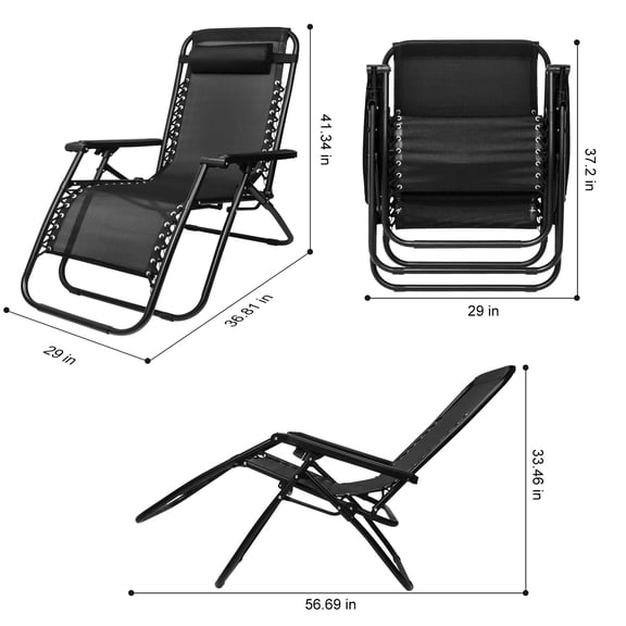 1PCS Portable Zero Gravity Recliner Chairs, Beach Camping Patio Folding Lounge Chair With Adjustable Pillow
