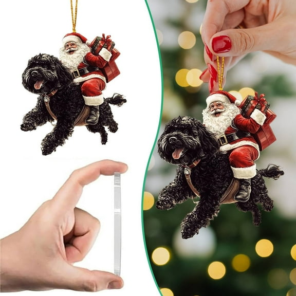 1PCS Portuguese Water Dog Ornament,Santa Hat Acrylic Dog Hanging Ornament,Santa and Dog Colorful Home Decor,Christmas Gifts,Dog Lover Gifts
