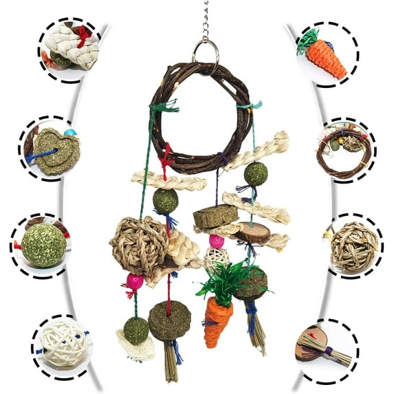 1PCS Rabbit Toys, Bunny Chew Toys for Rabbits, Grinding Teeth for Rabbit, Natural Handmade Rabbit Cage Hanging Toys and Treats for Rabbits Guinea Pigs Hamsters Gerbils Rats
