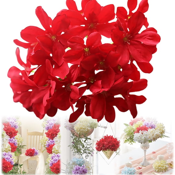 1PCS Red Hydrangea Artificial Flowers Bouquets, Bulk Silk Hydrangea Heads with Stems, Fake Hydrangeas Flowers Arrangement, Faux Floral Decor for Home Wedding Party