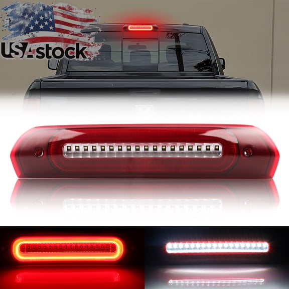 1PCS Red Lens Rear Light 3rd Third Brake Light Tail Light Reverse Light Backup Light Cargo Light With Red/White Full LED For 2002 2003 2004 2005 2006 2007 2008 2009 Dodge Ram 1500 2500 3500