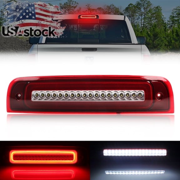 1PCS Red Lens Rear Light 3rd Third Brake Light Tail Light Reverse Light Backup Light Cargo Light With Red/White Full LED For 2009-2019 Dodge Ram 1500 2500 3500 4500 5500 Laramie 1500 Classic