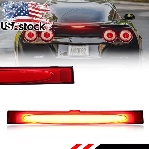 1PCS Red Lens Rear Trunk Lid 3rd Brake Light Tail Light F1 Strobe Featured With Full Red LED For 2005 2006 2007 2008 2009 2010 2011 2012 2013 Chevrolet Corvette C6