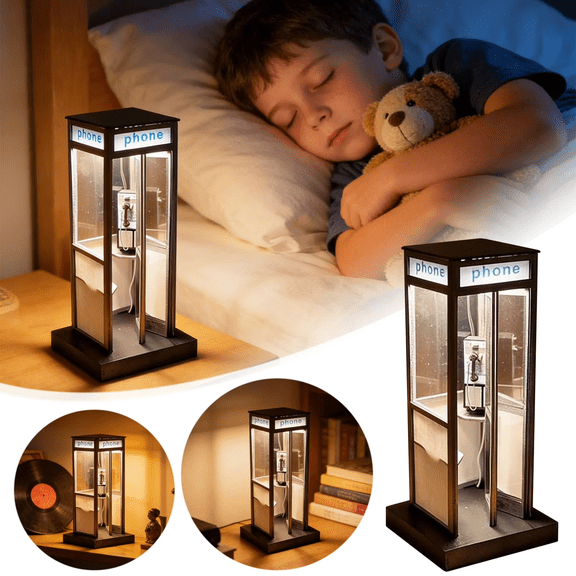 1PCS Retro Vintage Tall Phonebooth Lamp, Vintage Telephone Booth LED Night Light, Mini Street Phone Booth Table Lamp | Warm LED Desk Light for Home Decoration, Bedroom, Office