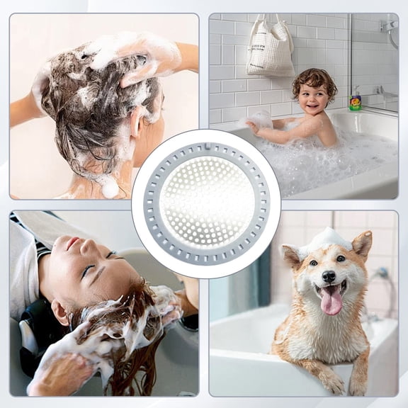 1PCS Shower Drain Hair Catcher, Shower Drain Strainer, Stainless Steel with Silicone Edging, 4.75 Inch Diameter