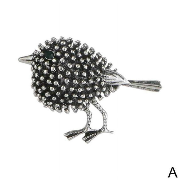 1PCS Small Vintage * Silver Robin Green Brooch Diamante Broach Birds