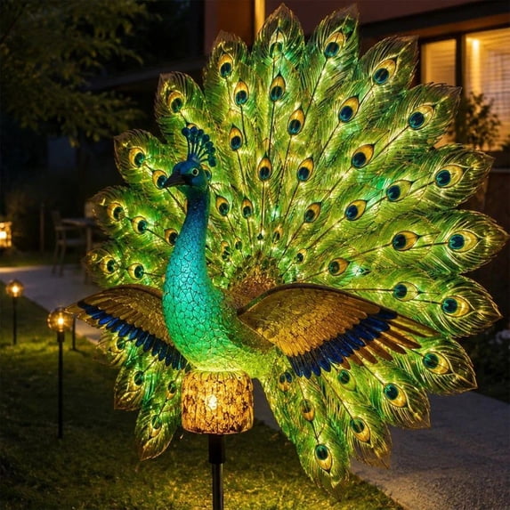 1PCS Solar Peacock Garden Sculpture, Tool-Free Solar Powered LED Stake Light, Easy Install Outdoor Decor for Yard Patio Lawn Walkway Garden