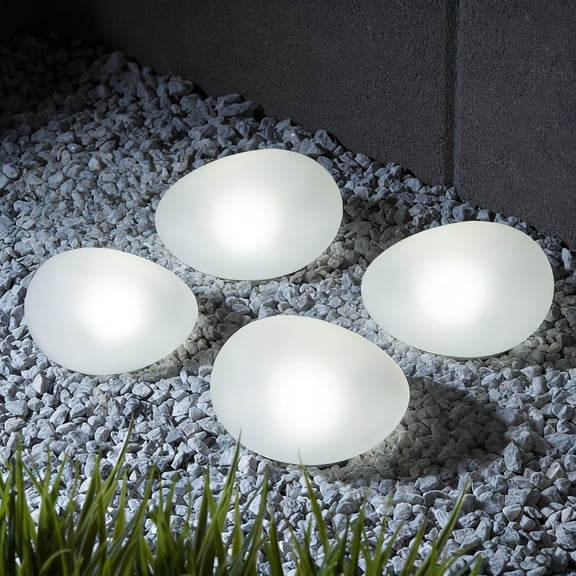 1PCS Solar Powered Ground Lights, Waterproof LED Pebble Rock Lights Outdoor, 5.5" x 5.1" x 3.5" Cool White Landscape Lighting for Garden Pathway Patio Walkway Yard Dr