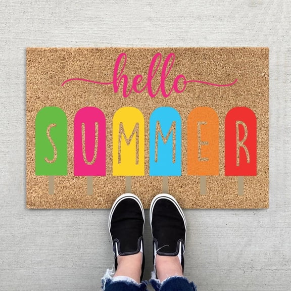 1PCS Summer Beach Themed Welcome Door Mat, Non-Slip Polyester Floor Mat - Durable, Easy to Clean for Outdoor Patio, Front/Back Door, Kitchen, Home Decor