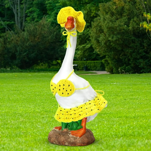 1PCS Summer Porch Goose Outfit 23 Inch Cement Bikini Goose Clothes Dress Clothes and Hat Costume Set for Summer Garden Yard Decor