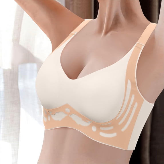 1PCS Supportive Jelly Bras Support bra with side shaping panels Bra No Underwire Contrast color Bralettes for Women Jelly strip support Comfy Soft Bra Wireless Bras Bras for Women White M
