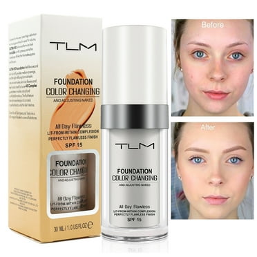 1PCS TLM Flawless Colour Changing Warm Skin Tone Foundation,Naturally Blends Moisturizing foundation makeup,Long Lasting Waterproof Lightweight Liquid Foundation SPF 15 for Face Makeup