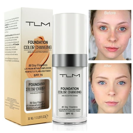 1PCS TLM Flawless Colour Changing Warm Skin Tone Foundation,Naturally Blends Moisturizing foundation makeup,Long Lasting Waterproof Lightweight Liquid Foundation SPF 15 for Face Makeup