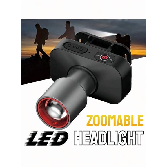 1PCS USB C Rechargeable LED Headlamp 3 Modes Hands Free Headlight 120 Wide Beam For Camping Fishing Night Work Adjustable Strap Motion Sensor