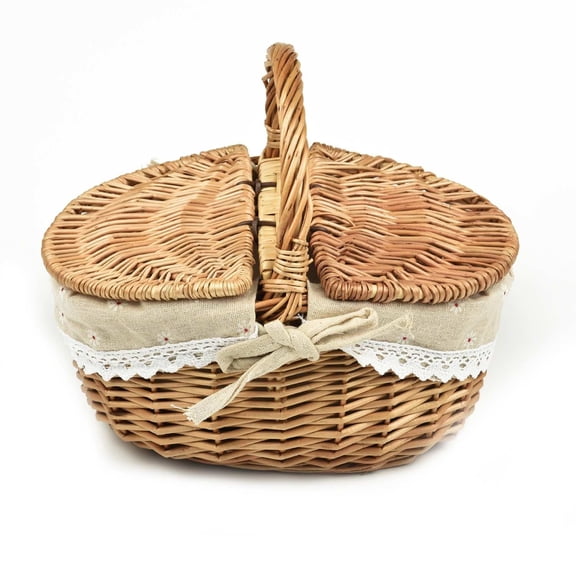 1PCS Wicker Basket Making English Picnic Basket Shopping Storage Basket 26x18x15cm Outdoor Picnic Basket Rattan Rustic With Lid