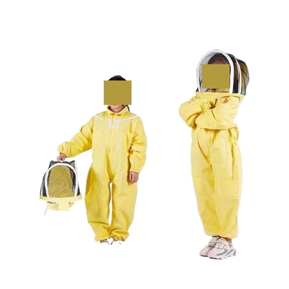 1PCS Yellow Cotton Jumpsuit Children's Bee-proof Suit Space Suit Anti-bee Cap Beekeeping Tools ,Comprehensive Protection
