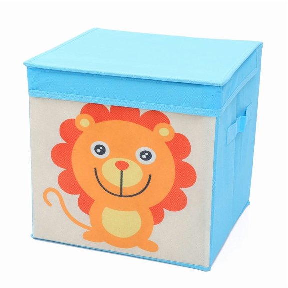 1PCS (blue lion, about 28x28x28cm) Storage Boxes, Toy Organizers, Foldable Cubes, for Living Room, Children's Room, Playroom, Animal Patterns