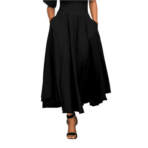 1PCS high waist pleated skirt-black-M