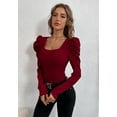 thumbnail image 1 of 1PCS square neck long-sleeved T-shirt-burgundy-S, 1 of 5
