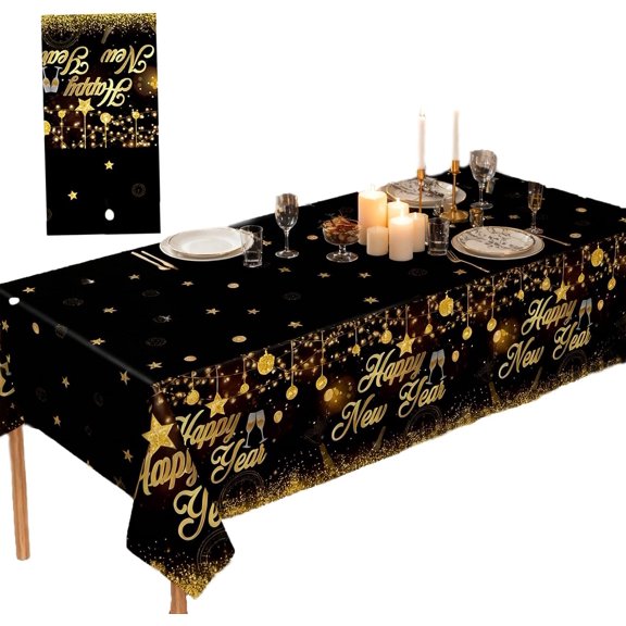 1PCSoumett 2026 New Years Eve Table Decorations,2026 Year Cover Cloth,Happy,Cloths Plastic Rectangle for Nye Party Black Gold,Year Covers Tablecloth Banner for Supplies 2026 Decoration(274 X 137cm)