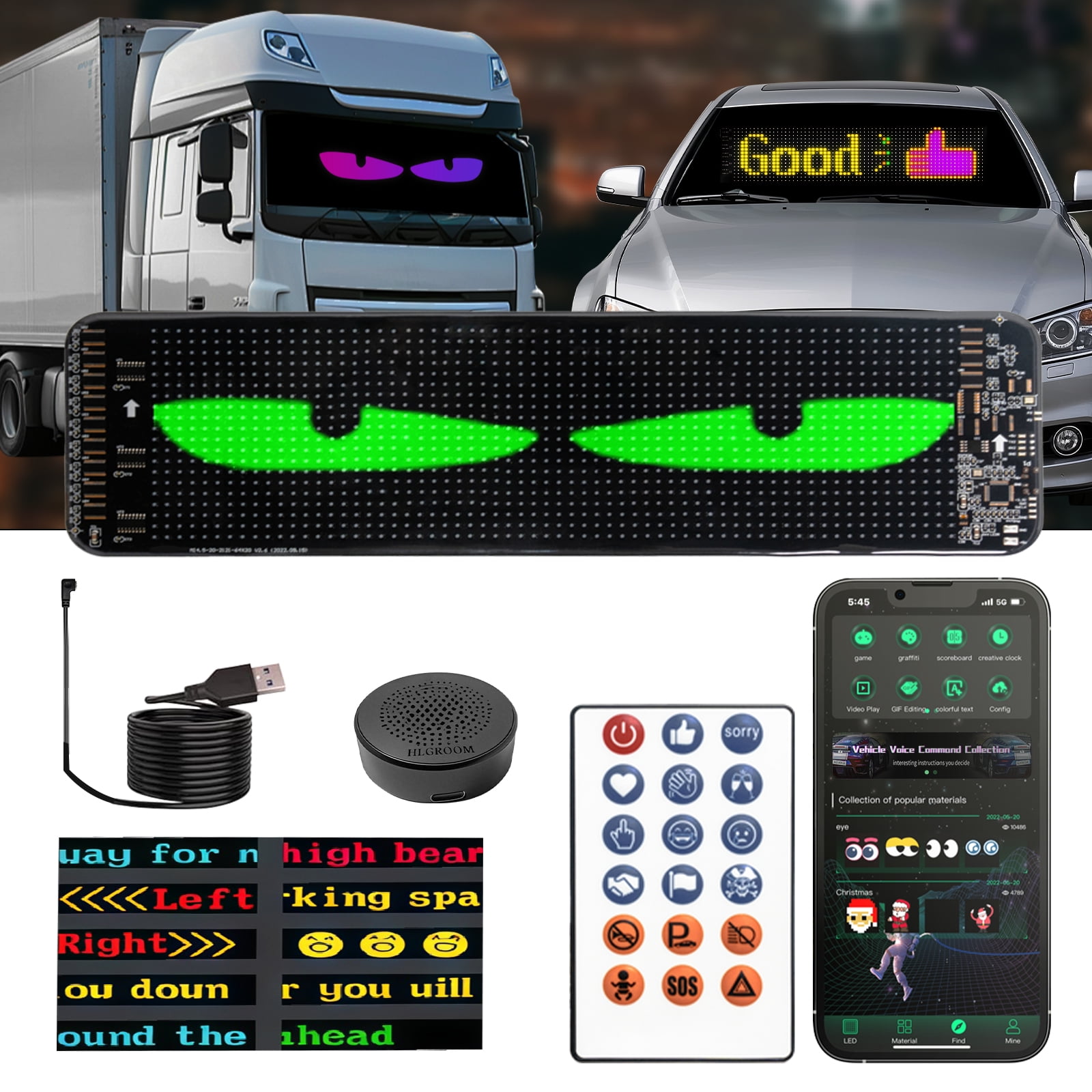 L04BABY 1PCs Devil Eyes Light for Cars/Truck 13.77"x3.94" USB-Powered Remote&APP Control Windshield Eyes