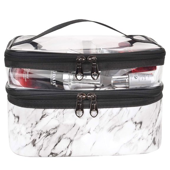 1PCs Marble Double Layer Makeup Bag Makeup Brush Portable Makeup Bag Waterproof Bathroom Available-white