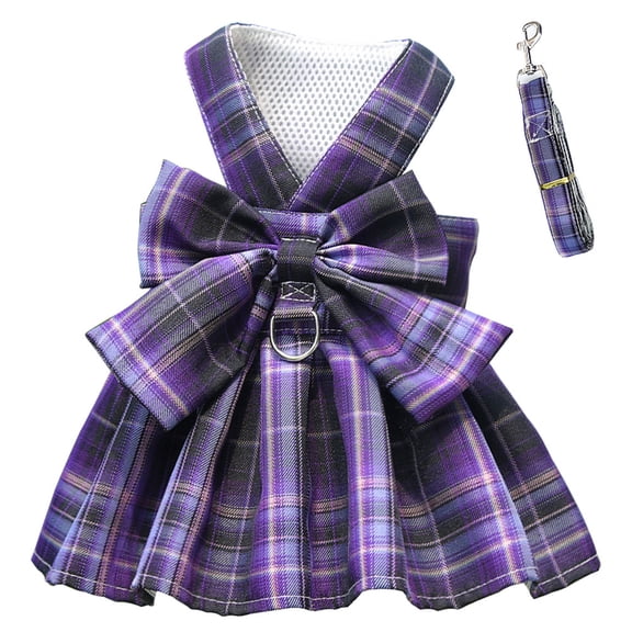 1PCs Pet JK Plaid Skirt Chest Strap Traction Rope Walking Dog Cat Vest Clothes-S