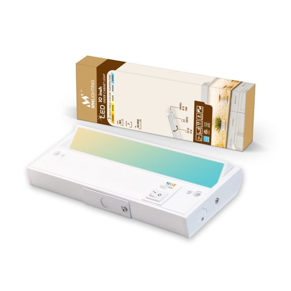 1PK 10 inch Linkable LED Kitchen Under Cabinet Lighting with 5CCT Selectable, Hardwired & Plug-in, 70degree Swivel, Aluminum Material,White Finish,Dimmable with Wall Dimmers 4pack (10 inchs)