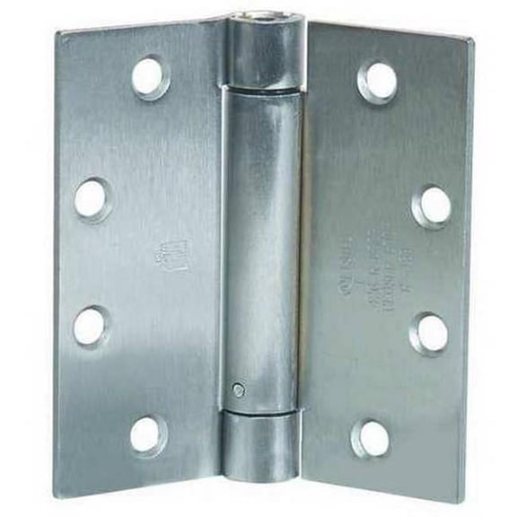 Spring Hinge, Steel, Full Mortise Mounting, 2 in Leaf W x 4 in Leaf H, Satin Chrome