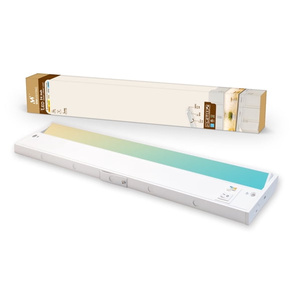 1PK 24 inch Linkable LED Under Cabinet Lighting with 5CCT Selectable, Hardwired & Plug-in, 70degree Swivel, Aluminum Material,White Finish,Dimmable with Wall Dimmers