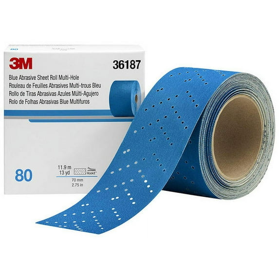 1PK 3M 36187 Hookit Blue Abrasive Sheet Roll 2.75"x13 Yard, 80 Grade