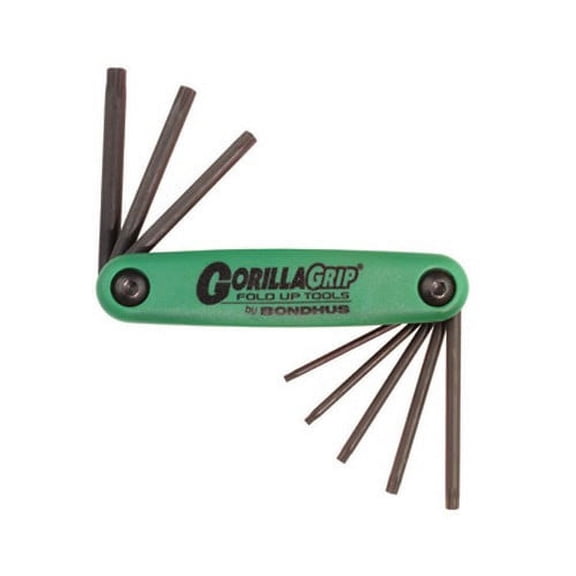 1PK Bondhus 12632 GorillaGrip, Set of 8 Star Hex Fold-up Keys, Sizes T6-T25